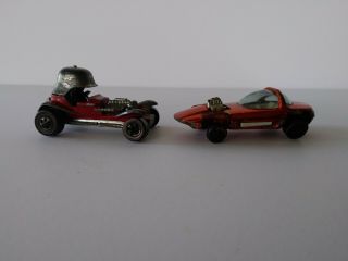 2 Vintage Hot Wheels Red Lines Orange Silhouette And Red Barron