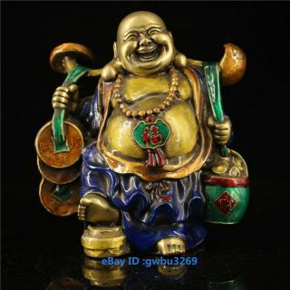 Chinese Cloisonne Brass Buddha Statues Handwork Lucky Fortune Maitreya Buddha