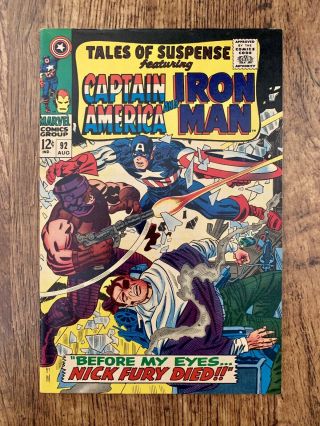 Tales Of Suspense 92 (1967) Vg/fn; Captain America.  Nick Fury.  Marvel Comics