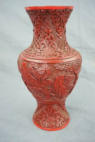 Chinese Cinnabar Carved 19th Century Lacquer Vase 9 Inches Tall