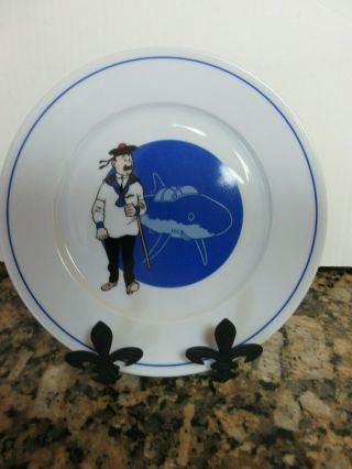 Collectible Tintin Herge Porcelain Plate Shark Submarine With Stand 7 3/4 "