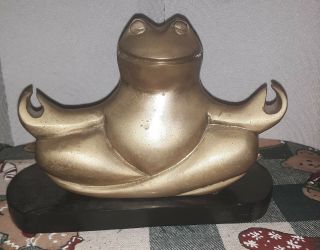 Brass Meditating Frog On Marble Statue