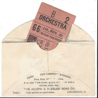 Trompe L ' oell Ticket - in Envelope,  Live Oak & Peebles Old Cabinet Whiskey,  c1900 2