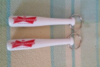 Vtg Budweiser Baseball Bat Keychain Bottle Opener/ Set Of 2