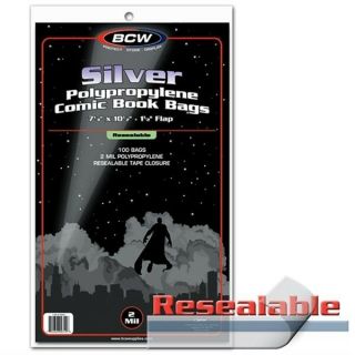 100 Bcw Resealable Silver Age /era Comic Book Poly Bags,  Acid Backer Boards