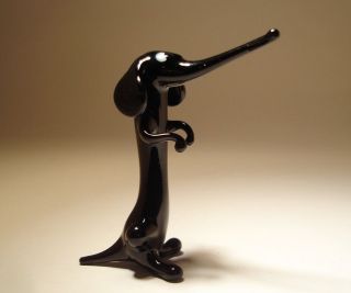 Blown Glass " Murano " Art Figurine Cute Small Black Wiener Dog Dachshund Sitting