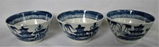 3 Late 18th Century Chinese Blue & White Canton Export Porcelain Bowls
