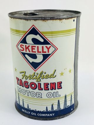 SKELLY MOTOR OIL 1 QT.  CAN FORTIFIED TAGOLENE GAS & OIL ADVERTISING 165 4