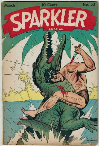 Sparkler Comics 53 United Feature 1946 Rare Hogarth Tarzan Cover Sparkman Vg
