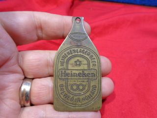 Vintage Beer Advertising Heineken Beer Brass Key Fob.  Bx - G