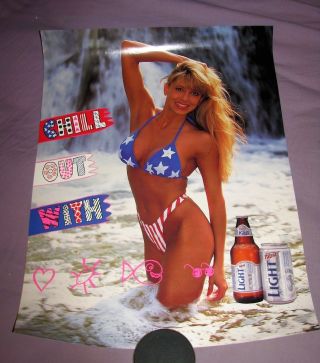 Vintage Chill Out With Pabst Light Beer Glossy Poster W/sexy Girl 24x18 Man Cave