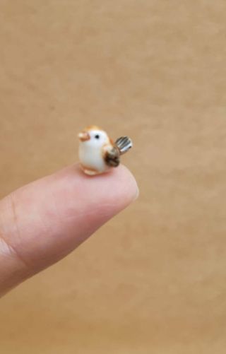 Vintage Ceramic Bird Figurine Brown Baby Sparrow Miniature Dollhouse Mini Birds