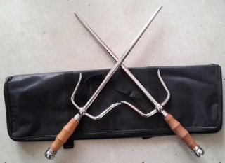 A Stainless Steel Double - Fork Chinese Martial Arts Kung Fu Weapons