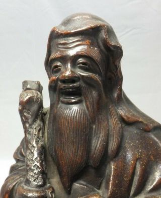 A072: Japanese OLD BIZEN ware aged god JURO - JIN statue with wonderful work 2
