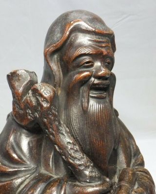 A072: Japanese OLD BIZEN ware aged god JURO - JIN statue with wonderful work 3
