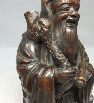 A072: Japanese OLD BIZEN ware aged god JURO - JIN statue with wonderful work 5