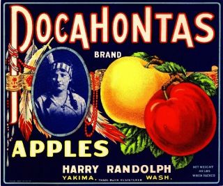 Yakima Washington State Pocahontas Apple Fruit Crate Label Vintage Art Print