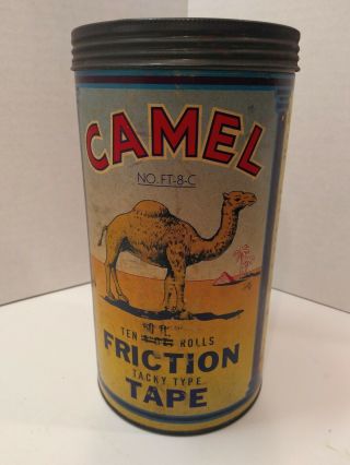 Vintage 1946 Camel Canister Very Rare 8.  25 " X 4.  5 " Friction Tape Cigarettes
