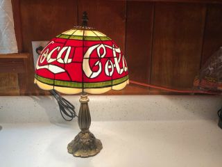 15 " Coca - Cola Tiffany Stained Plastic Glass Shade Metal Lamp
