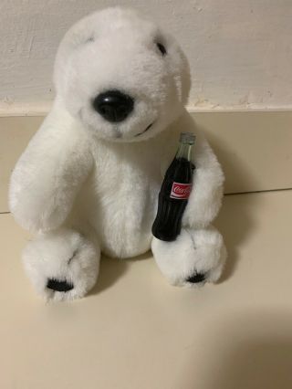 Coca - Cola 1993 Plush White Polar Bear Holding Coke Bottle 9 " Stuffed Animal Toy