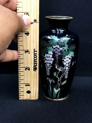 Antique Japanese Meiji Period Black Cloisonné Vase With Details No/R 2