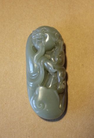 19th Century Antique Chinese Hand Carved Jade Chinese God Pendant