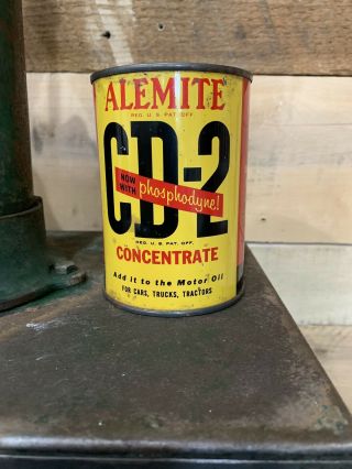 Vintage 50s/60s Full Alemite Cd - 2 Oil Additive Can Gas Station 15 Oz