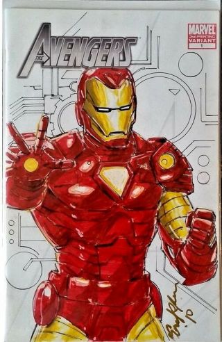 Marvel Comics Avengers 1 Art Sketch Iron Man Thanos Infinity War Stark