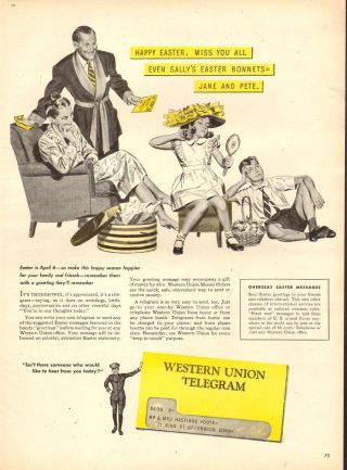 1947 Vintage Ad Family Recieves Easter Telegram From Western Union 091718