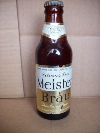 Meister Brau Paper Label 12 Ounce Beer Bottle With Cap - 1949
