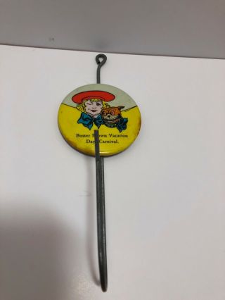 Vintage Buster Brown Vacation Days Carnival Receipt Spike Celluloid Button Pin