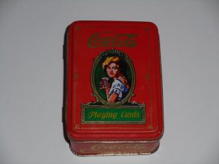 Coca Cola Two Deck Playing Cards In Decrative Tin Case - Cards Never Opened