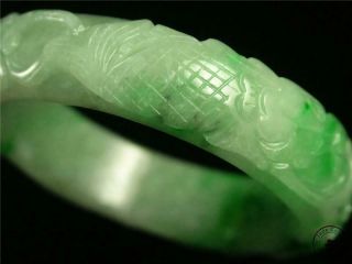 Fine Chinese Jadeite Emerald Jade Bangle Bracelet fish,  lotus & bat auspicious 5
