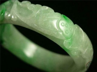 Fine Chinese Jadeite Emerald Jade Bangle Bracelet fish,  lotus & bat auspicious 7