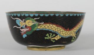 Chinese Cloisonne Bowl Yellow Dragon Chasing Flaming Pearl Qing Dynasty 19th C.
