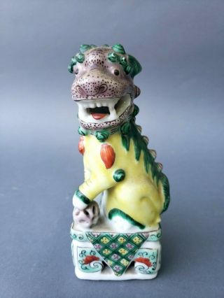 Antique Chinese Porcelain Glazed Foo Dog In Green Famille Vert Rose
