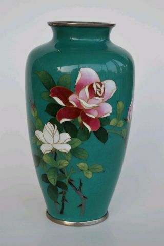 Ando Shippo Green Teal Japanese Cloisonne Vase Flowers Ikebana Flower
