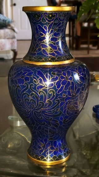 Antique Chinese Blue And Gold Cloisonne 9 1/2 " Vase