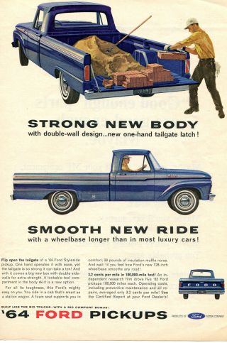 1964 Print Ad Of Ford 100 Styleside Pickup Truck