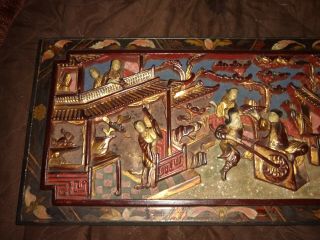 Antique Chinese / Asian Carved Gilt Painted Wood Panel 17.  5 " X 9 " Authentic