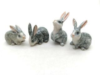 4 Gray Grey Rabbit Figurine Animal Ceramic Statue - Cfr007