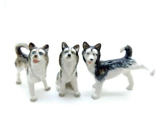 3 Siberian Husky Alaskan Malamute Dog Ceramic Figurine Animal Statue - Cdg061