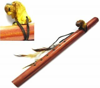 Large Wood Flute With Carved Wooden Buffalo Wild Animal Musical Bisen Music