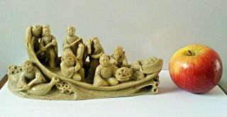 Fine Quality Carved Antique Chinese Soapstone The Eight Immortals In A Boat