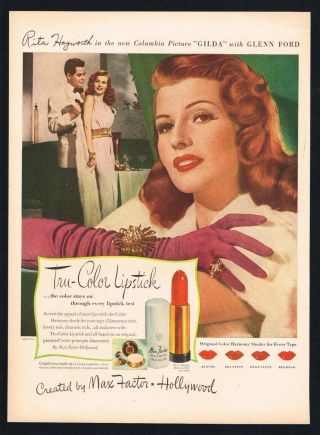 Rita Hayworth Ad " Gilda " Max Factor Advert 1946 Vintage Print Ad Retro