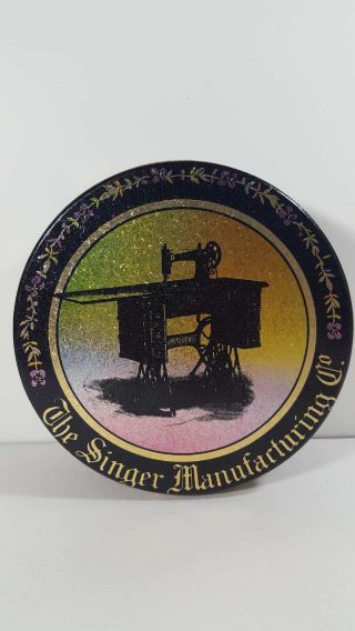 The Singer Manufacturing Co.  Black and Rainbow Round Tin,  Sewing,  Vintage 4