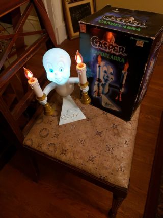Vtg.  Casper Ghost Halloween Candelabra Flickering Lights By Trendmasters W/ Box