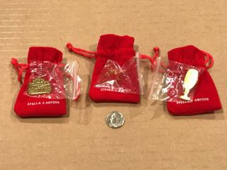 Set Of 3 Gold Colored Stella Artois Lapel Pins With Pouches - - - &