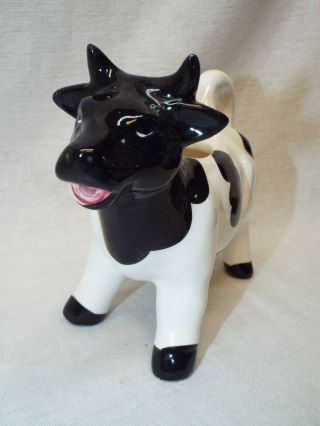 Antique Vintage Porcelain Black/White Cow Creamer Figure 4