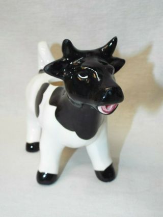 Antique Vintage Porcelain Black/White Cow Creamer Figure 5